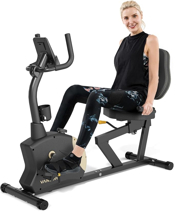 VANSWE Recumbent Exercise Bike, Recumbent Stationary Bikes for Home 400 LBS Weight Capacity, Exercise Bike for Home Seniors with Smart App and Bluetooth Connectivity, LED Display, Pulse Handle-FlexoryFit