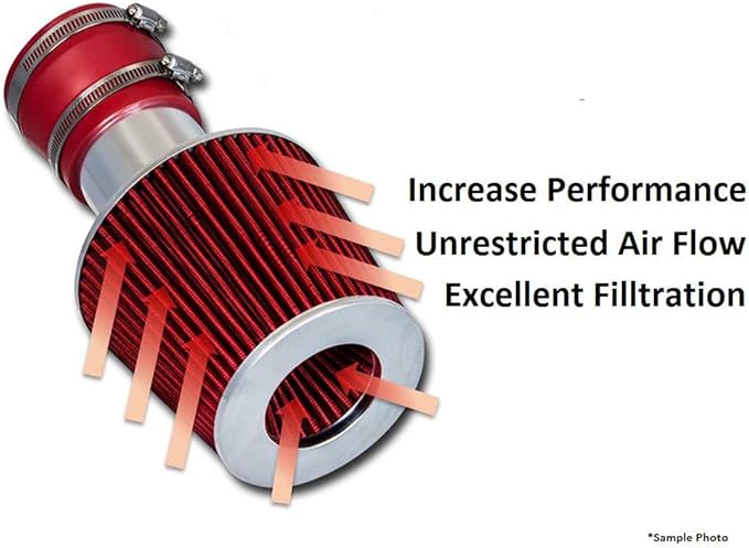 Cold Air Intake Red 3.5" / 89 mm Inlet Reusable Quality Universal Clamp On Cone Replacement Dry Air Filter