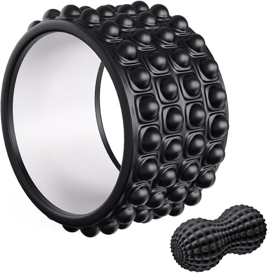 Kipika Back Roller Wheel,Back Stretcher,Back Cracker,Yoga Wheel, Foam Roller for Back Pain Relief and Posture Correction with Massage Ball-FlexoryFit