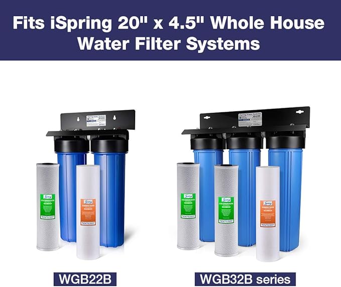 iSpring FP25BX6 High Capacity 20” x 4.5” Water Replacement Cartridges Fine Sediment Filters, 6 pieces / 5 microns, White, 6 Count