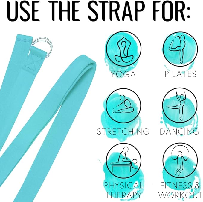 TECEUM Yoga Strap & Mat Strap – 2 IN 1 – Cotton – 6 ft 8 ft 10 ft (30+ colors) – Adjustable Non-Slip Belt for Yoga, Pilates, Stretching, Physical Therapy, Fitness & Home Workout – For Carrying Mats-FlexoryFit