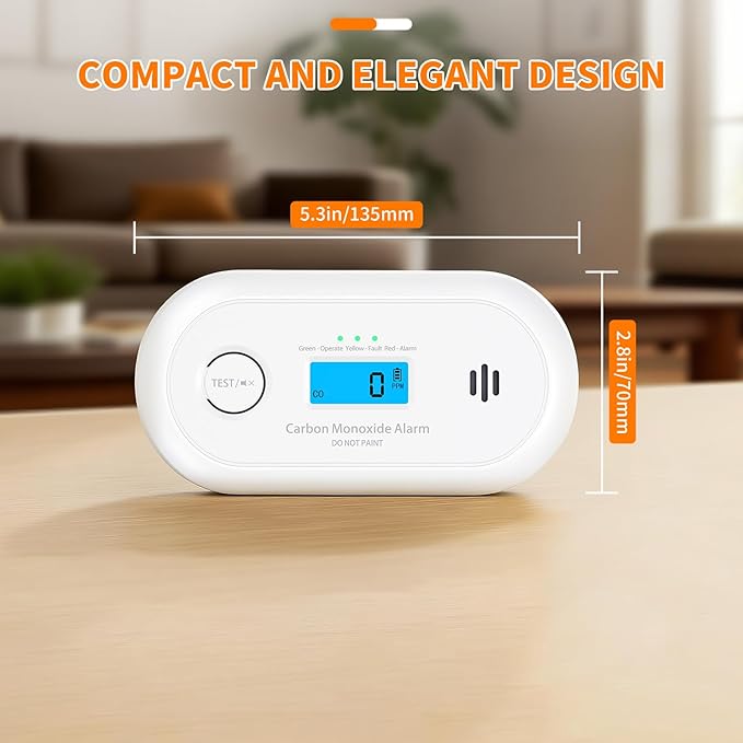 Carbon Monoxide Detector，Portable 10-Year Sealed Battery CO Alarm with LCD Display, CO Detector for Home ，Office and Travel