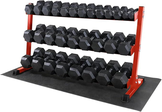 WF Athletic Supply Rubber Coated Hex Dumbbell Set, Multiple Choices Available - Dumbbells with Rack Stand and Mat, or Dumbbells Only (200/550/1200/2100/3000 LB)-FlexoryFit