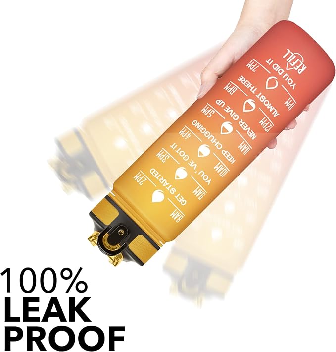 Hyeta 32 oz Water Bottles with Times to Drink and Straw, Motivational Water Bottle with Time Marker, Leakproof, Drinking Sports Water Bottle for Fitness, Gym and Outdoor-FlexoryFit