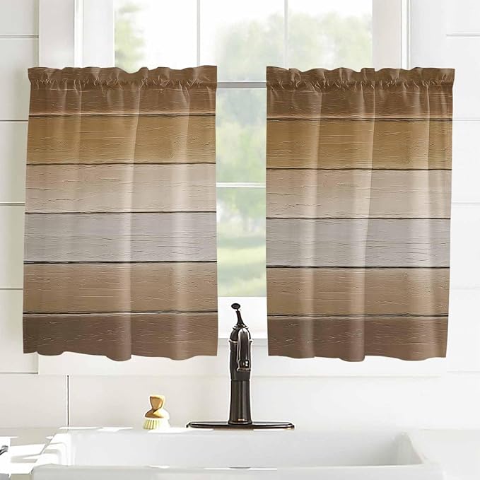 Vintage Brown Gradient Wood Grain Window Valance Curtains, Farmhouse Wood Barn - Image 2