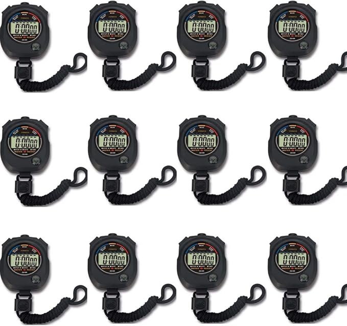 12 pack Multi-function Electronic Digital Sport Stopwatch Timer, Large Display with Date Time and Alarm Function,suitable for Sports Coaches Fitness Coaches and Referees-FlexoryFit