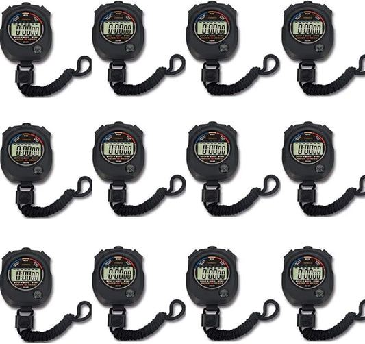 12 pack Multi-function Electronic Digital Sport Stopwatch Timer, Large Display with Date Time and Alarm Function,suitable for Sports Coaches Fitness Coaches and Referees-FlexoryFit