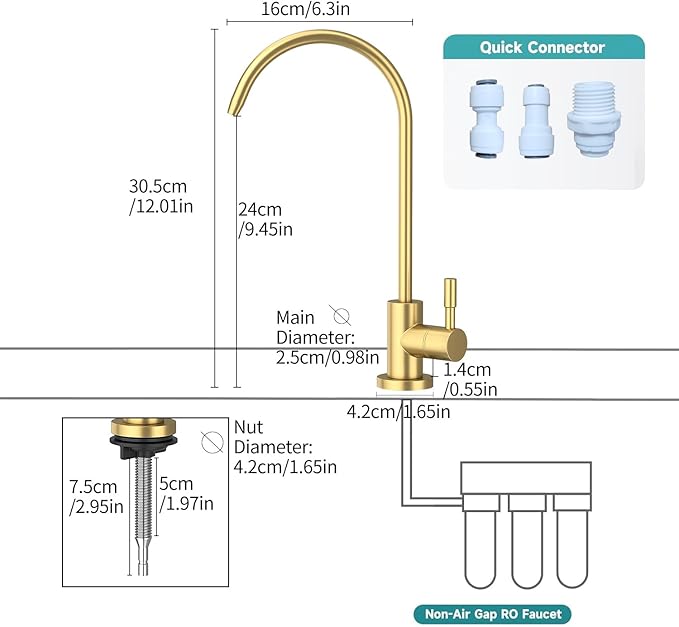 Kitchen Sink Faucet with Pull - Down Sprayer, 2 - Handle 3 - in - 1 Kitchen Sink Filter Faucet, Cold and Hot Mixer Drinking Water Faucet (Gold)