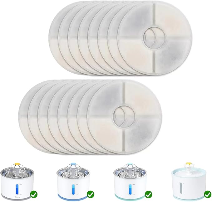 Wonder Creature Cat Water Fountain Filter Replacement, 6/8/12/16/8+4 Pack, Round Carbon Filters for 81oz/2.4L Stainless Steel Top Automatic Pet Fountain (16 Pack)