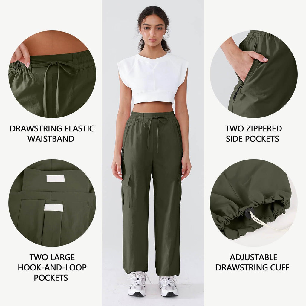 Hiking Pants Women Lightweight Cargo Pants Quick Dry Water Resistant Outdoor Travel Pants with Zipper Pockets