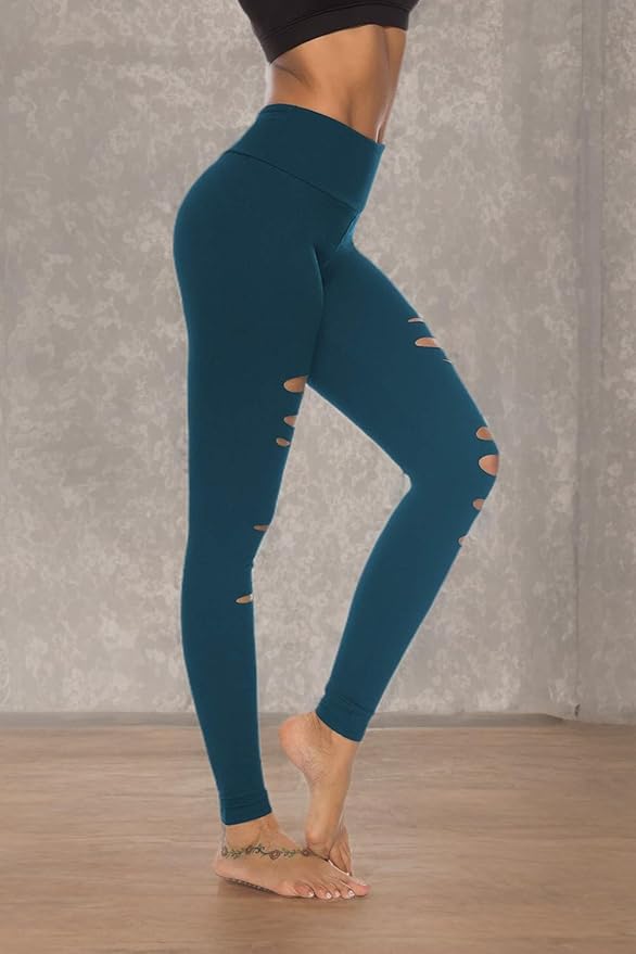 DIBAOLONG Womens High Waist Yoga Pants Cutout Ripped Tummy Control Workout Running Yoga Skinny Leggings-FlexoryFit