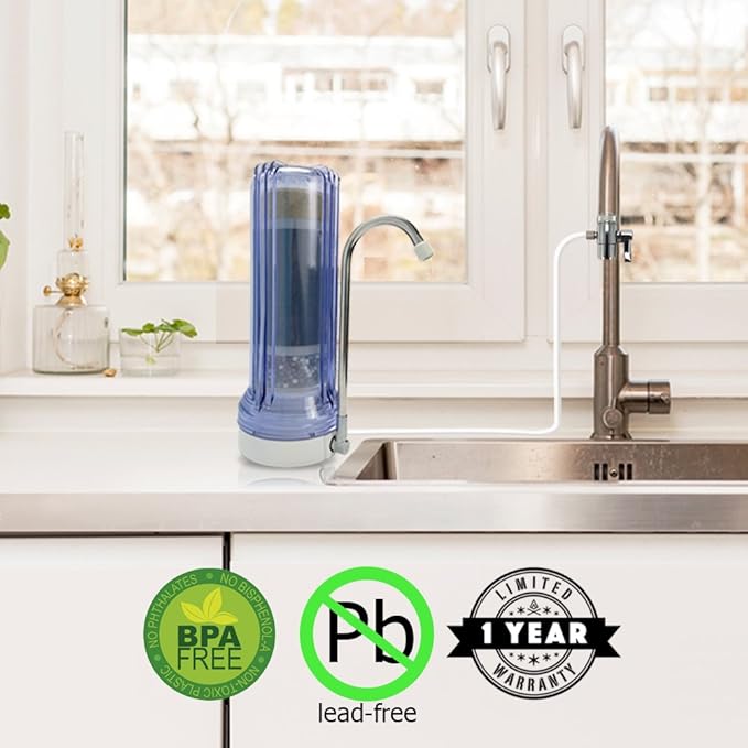 APEX MR-1050 Countertop 5 Stage Mineral pH Alkaline Water Filter - Easy Install Faucet - Reduces Heavy Metals, Bad Taste and Up to 99% of Chlorine - Blue