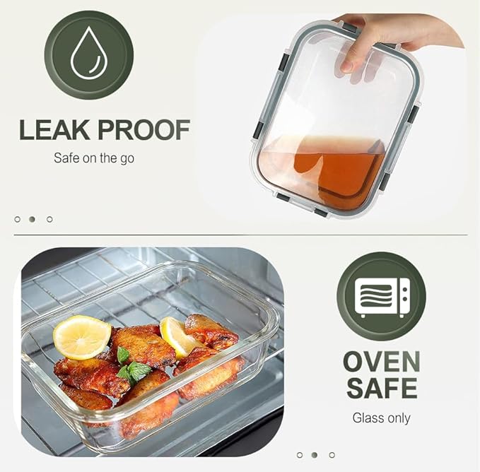 10 Packs 30 oz Glass Meal Prep Containers,Glass Food Storage Containers with Lids,Airtight Lunch Bento Boxes,Microwave,Freezer and Dishwasher,Gray-FlexoryFit