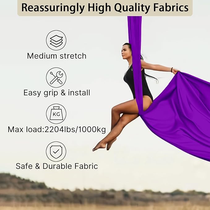 15/25 Yards Aerial Silk Professional Indoor Aerial Yoga Hammock Fabric Outdoor Fitness Silk for Dance, Circus Training, Home Gym-FlexoryFit