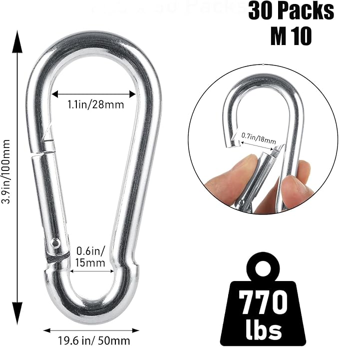 Spring Snap Hooks M5 M6 M8 M10 Carabiner Heavy Duty Carabiner Clips Galvanized Steel Quick Links Caribiniers Hammocks Hooks for Camping Hiking Outdoor Swing Pet Leash Gym