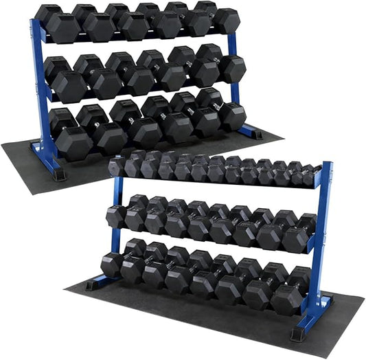 WF Athletic Supply Rubber Coated Hex Dumbbell Set, Multiple Choices Available - Dumbbells with Rack Stand and Mat, or Dumbbells Only (200/550/1200/2100/3000 LB)-FlexoryFit