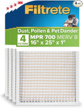 Filtrete 16x25x1 AC Furnace Air Filter, MERV 8, MPR 700, Tough on Pollen, Easy on Airflow, 3-Month Pleated 1-Inch Electrostatic Air Cleaning Filter, 4-Pack (Actual Size 15.69 x 24.69 x 1.56 in)