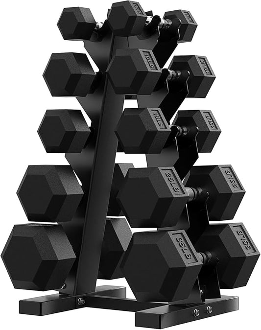 PAPABABE Hex Dumbbell Sets with Rack, 60-550lb Rubber Coated Dumbbell Weight Set and Storage Rack, Multiple Options Hand Weights for Strength Training-FlexoryFit