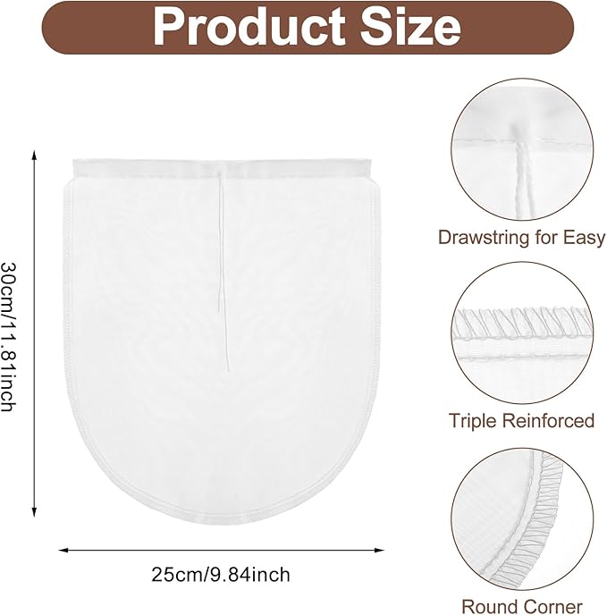 Cheese Bags, 6 Pack 12" x 10" Nylon Reusable Fine Mesh Cheesecloth Strainer Nut Tea Beer Juice Filter Cloth for Cold Brew Coffee Yogurt Almond Soy Oat Milk