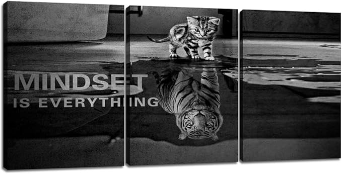 3 Panels Mindset is Everything Motivational Canvas Wall Art Inspirational Entrepreneur Quotes Poster Print Artwork Painting Picture for Framed Home Decoration Living Room office bedroom 36''W x 16''H-FlexoryFit