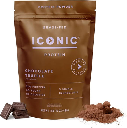 ICONIC Protein Powder, Chocolate Truffle - Sugar Free, Low Carb Protein Powder - Lactose Free, Gluten Free, Non-GMO - 20g Grass Fed Whey & Casein Protein - Keto Friendly, 1 lb. Pouch (17 Servings)-FlexoryFit