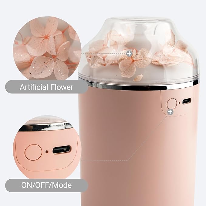Portable USB Humidifier with 7-Color Mood Light | 280ml Quiet Mist for Bedroom, Office, Car | Auto Shut-Off & 8H Runtime (Pink)