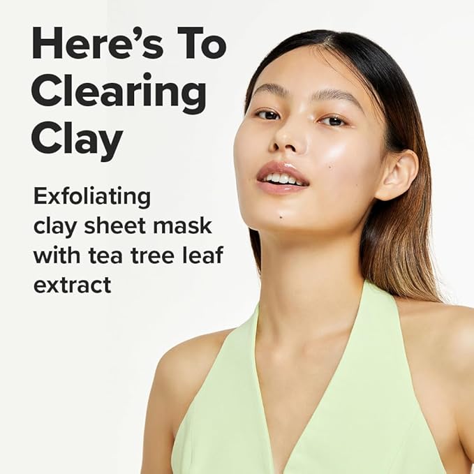 I DEW CARE Face Sheet Mask - Here's To Clearing Clay | Daily Exfoliate, Decongest, Minimize Pores, Soothe, Infused with 3-Clay Complex, Tea Tree, Centella Asiatica, Moisturizing, 4ea-FlexoryFit