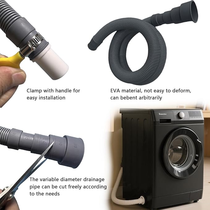 Washing Machine Drain Hose, Universal Flexible Drain Hose Extension Kit for LG/GE/Samsung Washer, Dishwasher, With 1 Extension Adapter,4 Clamps,1 U-Bend Holder (3.2feet)