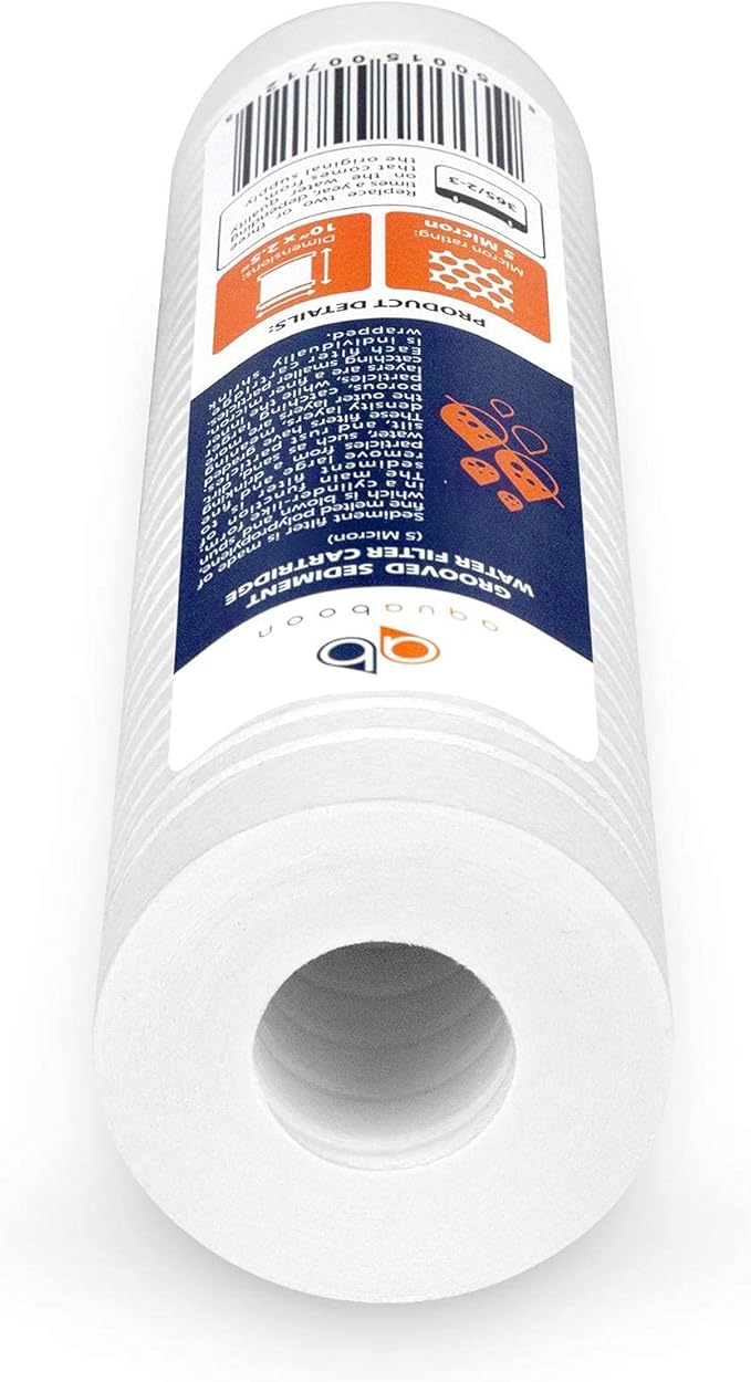 Aquaboon 5 Micron 10 x 2.5 Grooved Sediment Water Filter Replacement for Whole House Filter Cartridge Compatible with AP110, WHKF-GD05, CFS110, 6-Pack