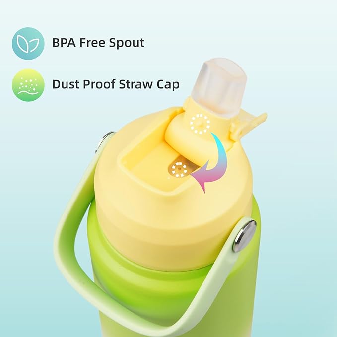 Insulated Water Bottle with Straw Lid,32 oz Stainless Steel Vacuum Metal Bottle with Silicone Handle,Lime-FlexoryFit
