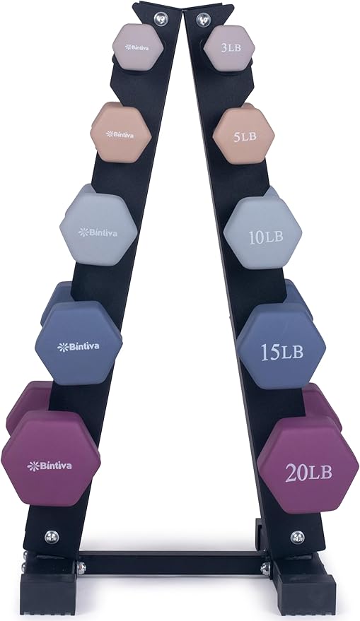 Dumbbell Set with Rack - Neoprene Coated Weights with Stand - Hex Color Coded Dumbell Pairs 1-20 LBs-FlexoryFit