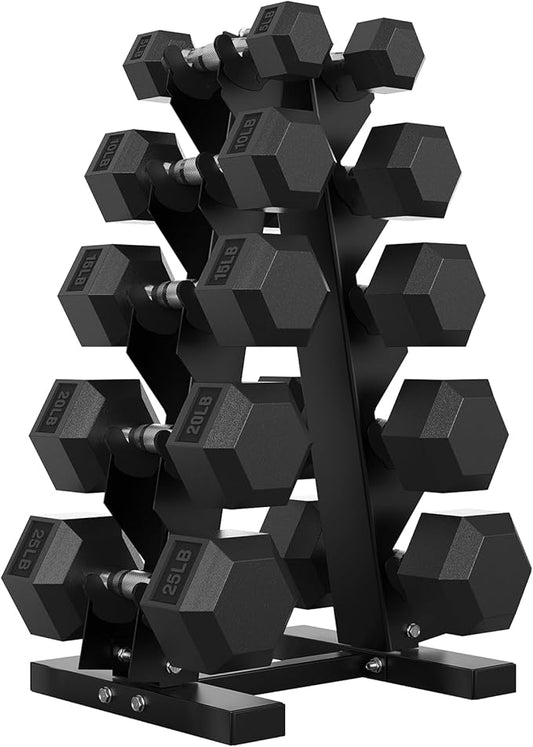 Hex Dumbbell Sets with Rack, 60-550 lb Rubber Encased Exercise & Fitness Dumbbells Set with Rack Option, Hand Weight for Strength Training, Weight Dumbbells-FlexoryFit