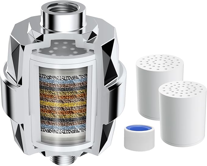 Hibbent Shower Filter for Hard Water, High Output Shower Head Filter to Remove Chlorine and Fluoride, 20 Stage Showerhead Filter, Shower Water Filter with 2 Replaceable Filter Cartridges, Chrome