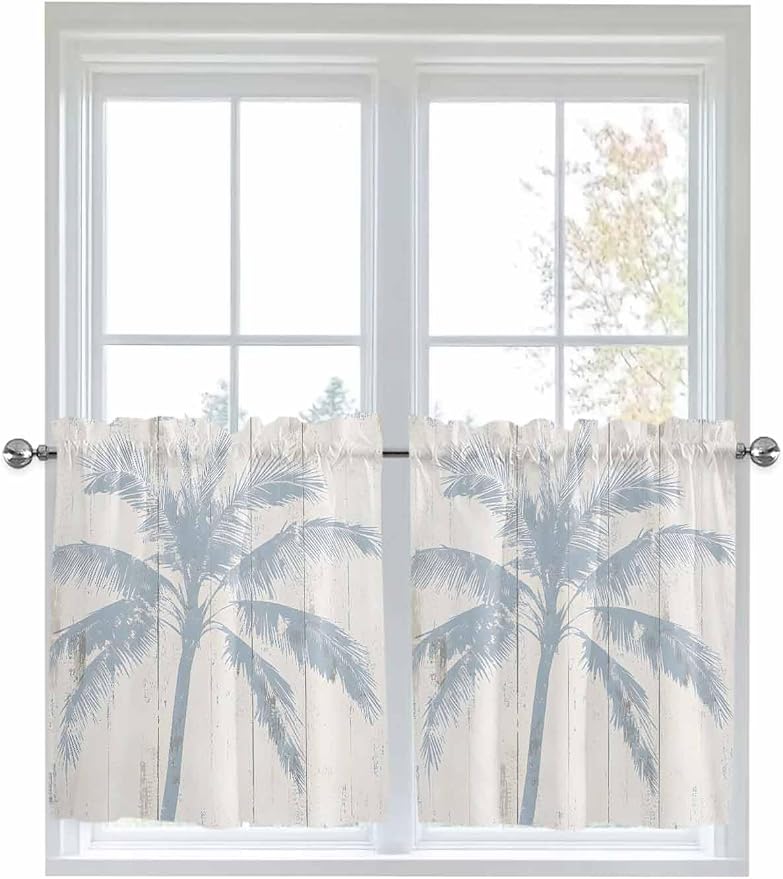 Summer Coconut Tree on Vintage Wood Grain Window Valance Curtains, Seaside - Image 9