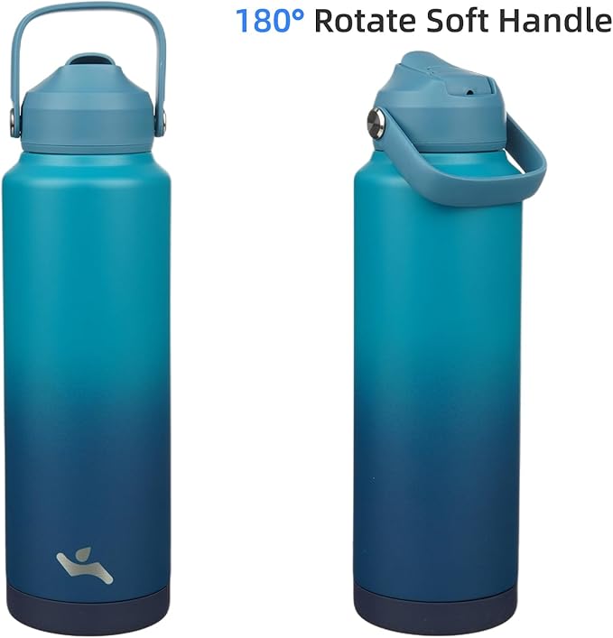 Insulated Water Bottle with Straw Lid,40 oz Stainless Steel Vacuum Metal Bottle with Silicone Handle,Vast-FlexoryFit