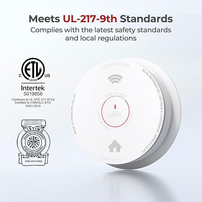 Smoke Detector Carbon Monoxide Detector Combo 10 Year Battery with Bilingual Voice Alerts,UL 217-9th Standard Fire Smoke & Carbon Monoxide Alarms for Home Standalone Model 1 Pack