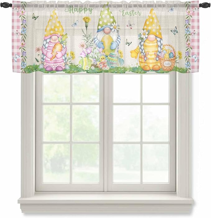 Easter Sheer Valances for Windows 42"x12", Light Filtering Kitchen Curtains by Unknown