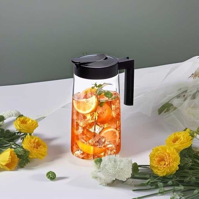 Amazing Abby - Slim Mini - Tritan Pitcher (48 oz), Unbreakable Plastic Water Pitcher with Lid, BPA-Free, Heat-Resistant, Dishwasher-Safe, Great for Iced and Hot Drinks, Indoors and Outdoors, Black