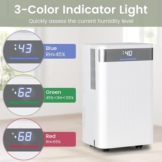 COSTWAY 32 Pints Dehumidifier, 24H Timer, 3-Color Indicator, Drain Hose & Wheels, Low Noise, 2000 Sq.Ft Portable Dehumidifier Home, Bathroom, Bedroom
