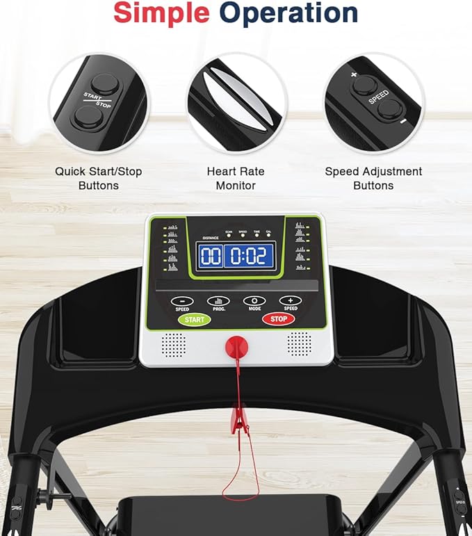 Redliro Walking Treadmill with Long Handrail for Balance, Recovery Fitness Exercise Machine Foldable for Home use with Holder for Phone & Cup,LCD Display, 300 lbs Capacity-FlexoryFit