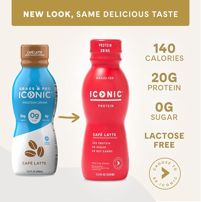 Iconic Protein Drinks, Café Latte (12 Pack) - Sugar Free & Low Carb - 20g Protein + 100mg Caffeine - Lactose Free, Gluten Free - Keto Friendly Protein Coffee-FlexoryFit