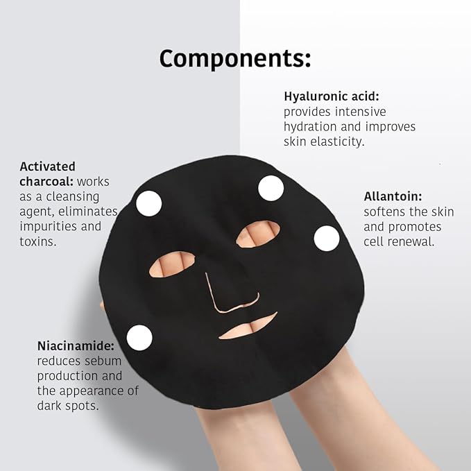 IROHA NATURE Rebalancing & Hydrating Tissue Face Mask | 15 Pieces | With Charcoal & Hyaluronic Acid | Deep Purifying for Clean, Clear Skin | Results in 15 Minutes | 100% Vegan-FlexoryFit
