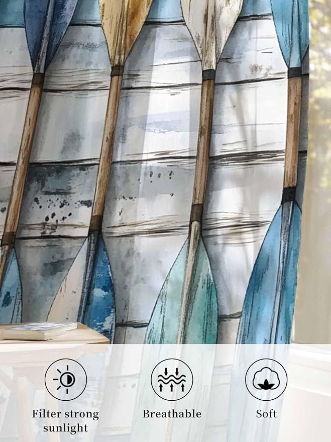 Sheer Curtains 108 Inches Long, Lake Paddle Striped Semi Sheer Curtains Light - Image 6