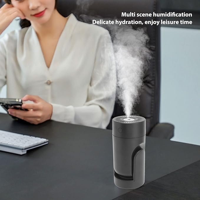 Portable Mini Humidifier,USB Automatic Rotating Super Quiet Small Desktop Cool Mist Humidifier for Bedroom Office Car Travel (Black)