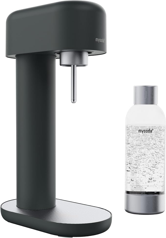 Ruby 2 Sparkling Water Maker - Soda Streaming Machine Silent Carbonated Water Machine Robust Long-Lasting Aluminium Soda Maker 1L Water Bottle Without CO2 Cylinder - Black Silver Soda Machine