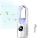 Desk Bladeless Fan with Humidifier, Small Personal Misting Fan for Sleep with 6 Speeds, Quiet Bedside Fans for Bedroom with Timer and LED Light, Table Fan for Home Office Desktop