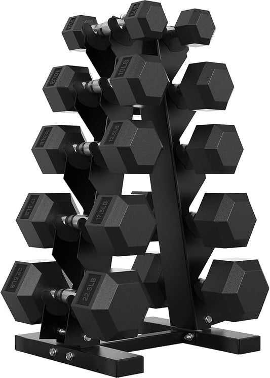 Hex Dumbbell Sets with Rack, 60-550 lb Rubber Encased Exercise & Fitness Dumbbells Set with Rack Option, Hand Weight for Strength Training, Weight Dumbbells-FlexoryFit