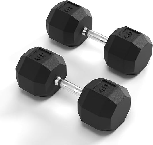 Rubber Coated Hex Dumbbell Weight Set, Multiple Sizes Exercise & Fitness Dumbbells,100LB Set,110LB Set,200LB,350LB,450LB,550LB, 35-50Lbs Pairs for Muscle Toning, Strength Building & Full Body Workout-FlexoryFit