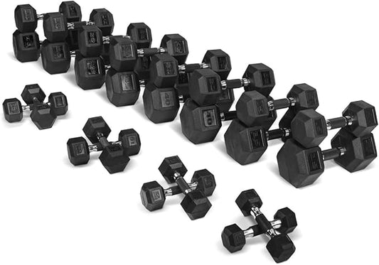 WF Athletic Supply Rubber Encased Hex Dumbbells with Rubber Grip Contoured Handle for Muscle Toning, Strength Building & Full Body Workout-FlexoryFit