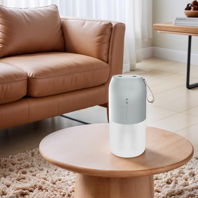 Dual Nozzle Portable Humidifier 300ml with Dual Spray Modes and Night Light for Bedroom and Car
